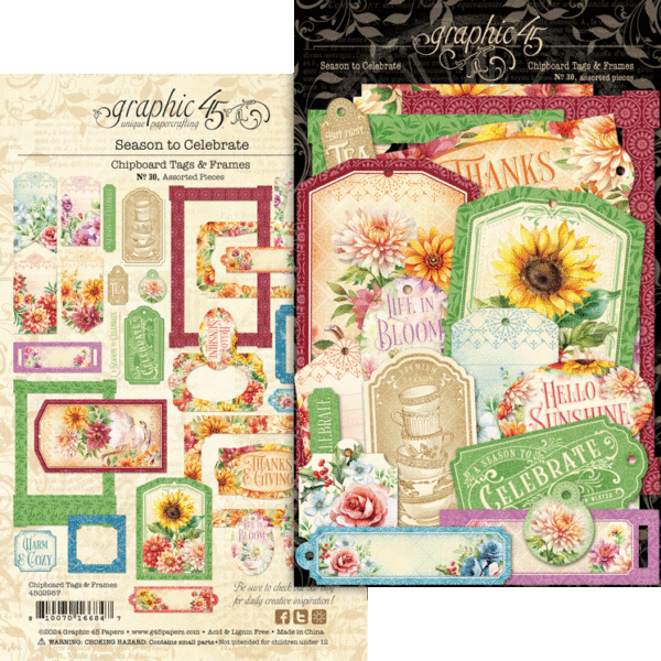 Graphic45 Season To Celebrate Chipboard Tags & Frames
