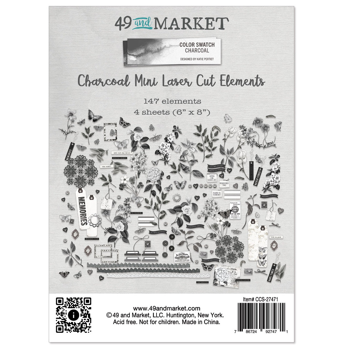 49 and Market Color Swatch: Charcoal Mini Laser Cut Outs Elements