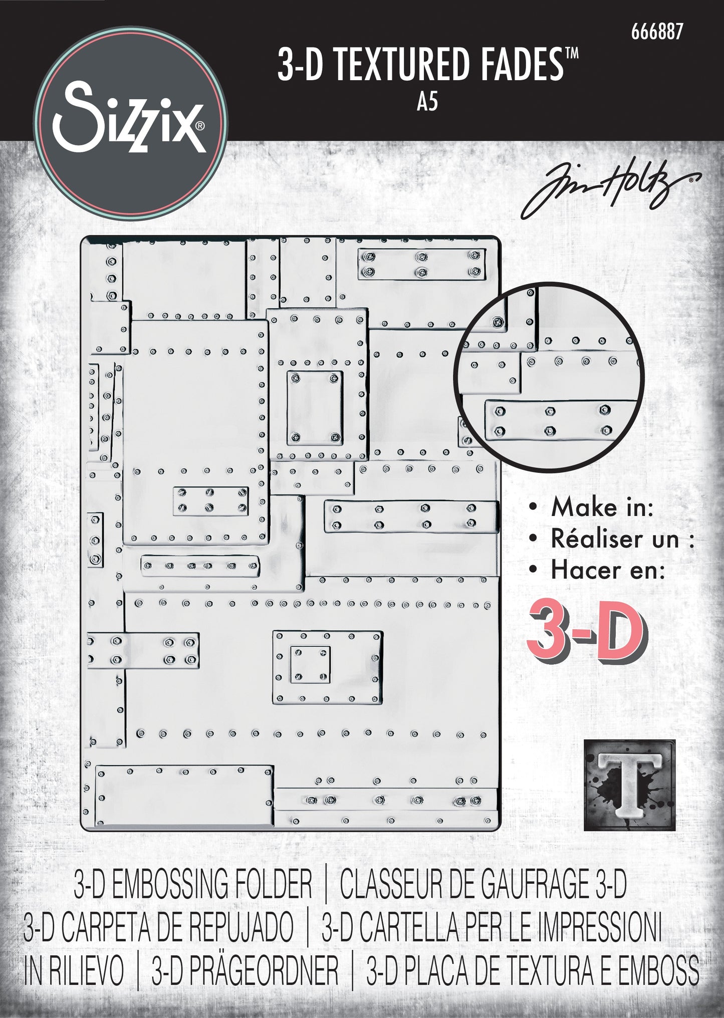 Sizzix 3D Texture Fades Embossing Folder A5 by Tim Holtz Foundry