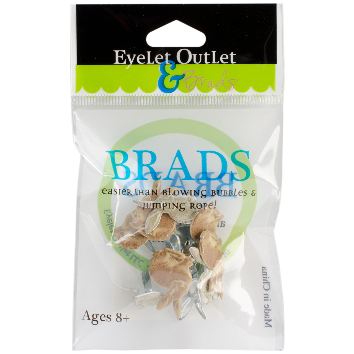 Eyelet Outlet Shape Brads 12/Pkg Rabbits Brown