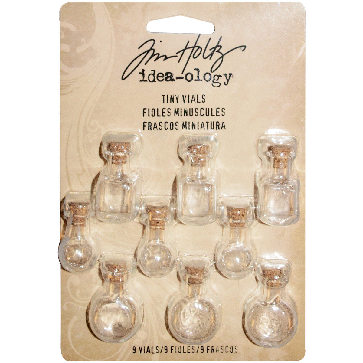 Tim Holtz Idea-Ology Tiny Corked Glass Vials 9/Pkg