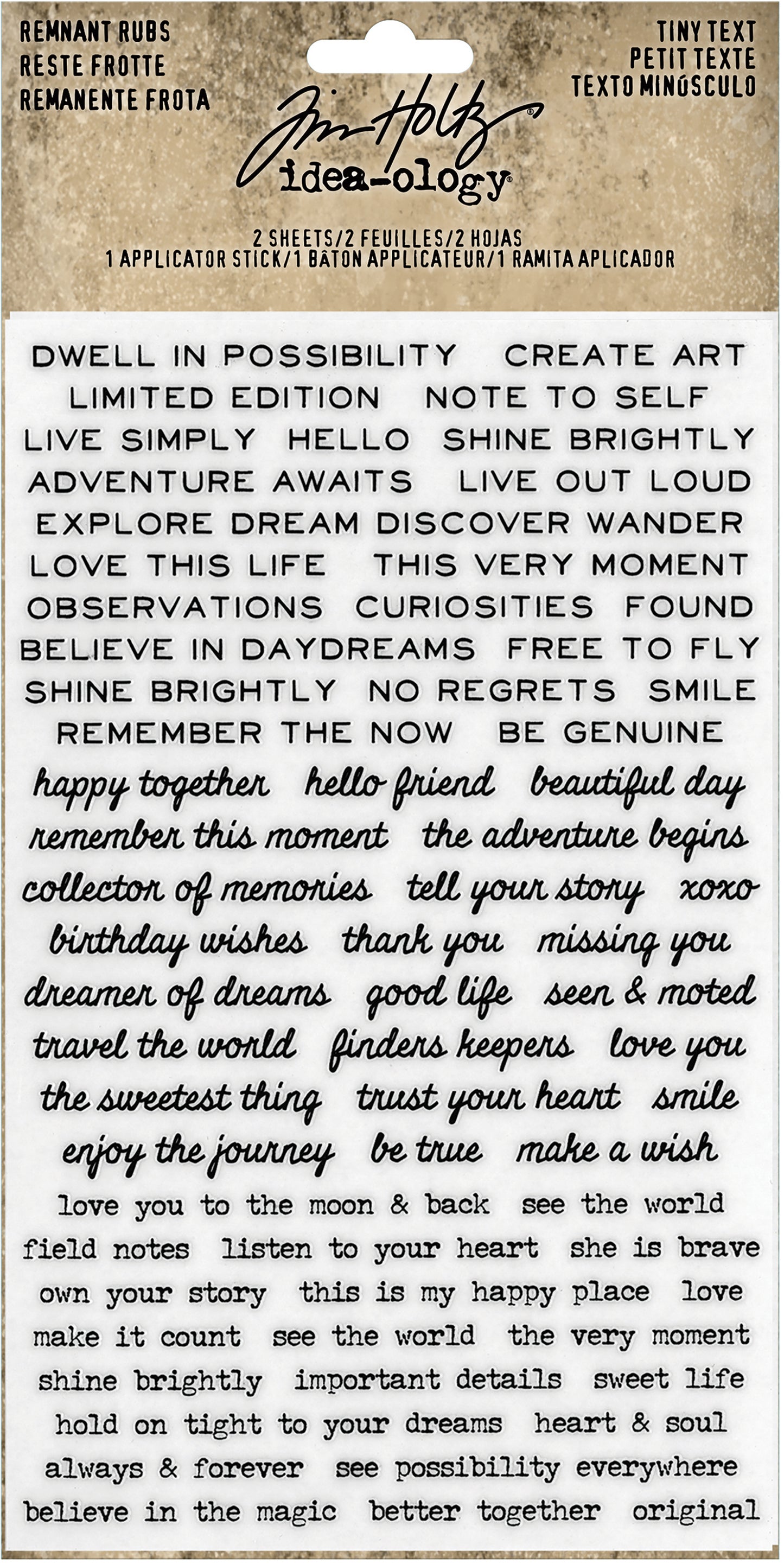 Tim Holtz Idea-Ology Remnant Rubs Rub-Ons Tiny Text