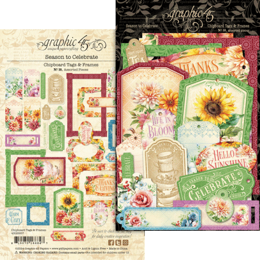 Graphic45 Season To Celebrate Chipboard Tags & Frames