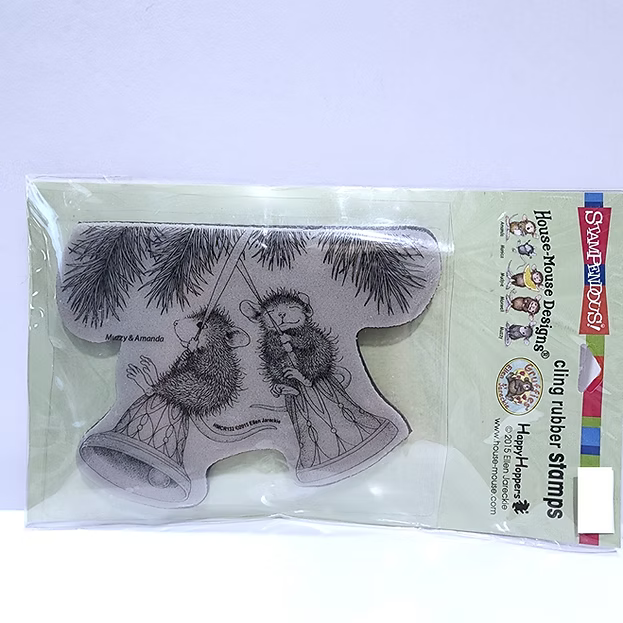 House-Mouse Cling Rubber Stamp Bell Swinging