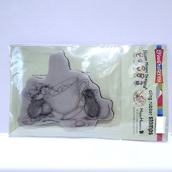House-Mouse Cling Rubber Stamp Sharing A Sip