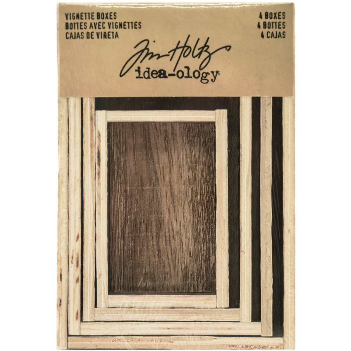 Tim Holtz Idea-Ology Wooden Vignette Boxes 4/Pkg Brown