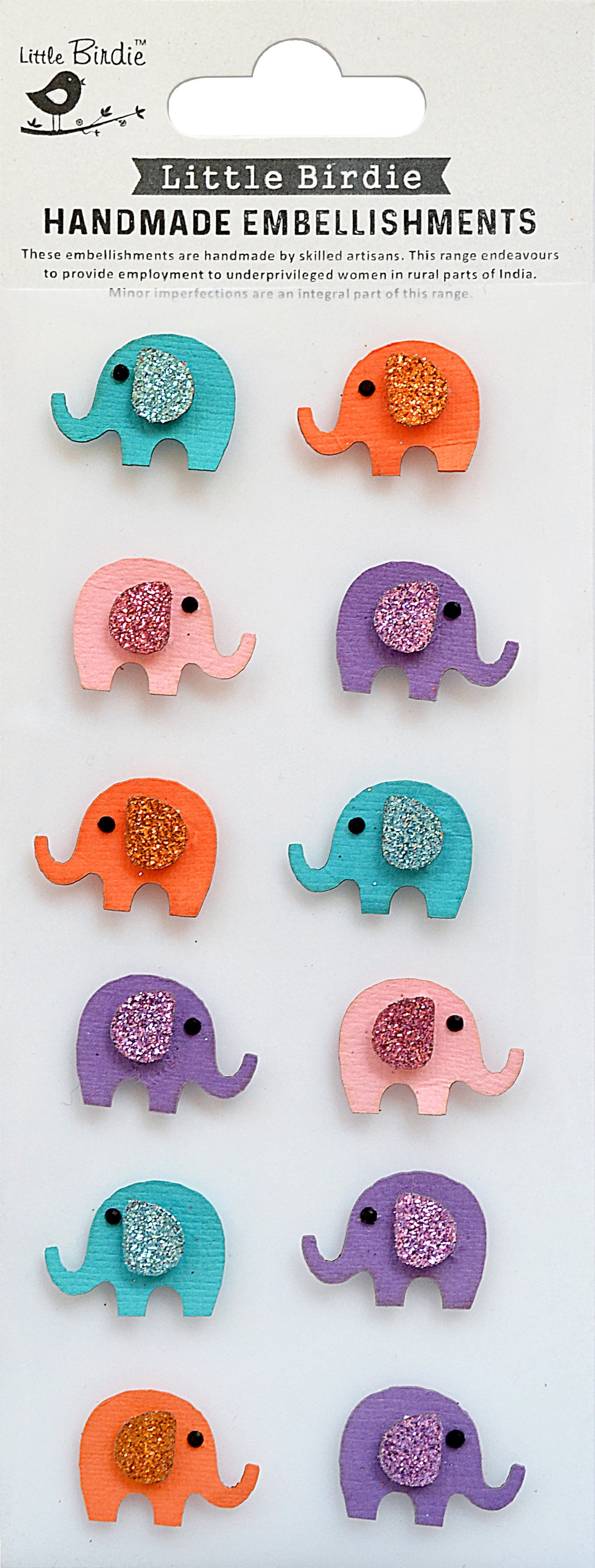 Little Birdie Mini Glitter Elephant Embellishments