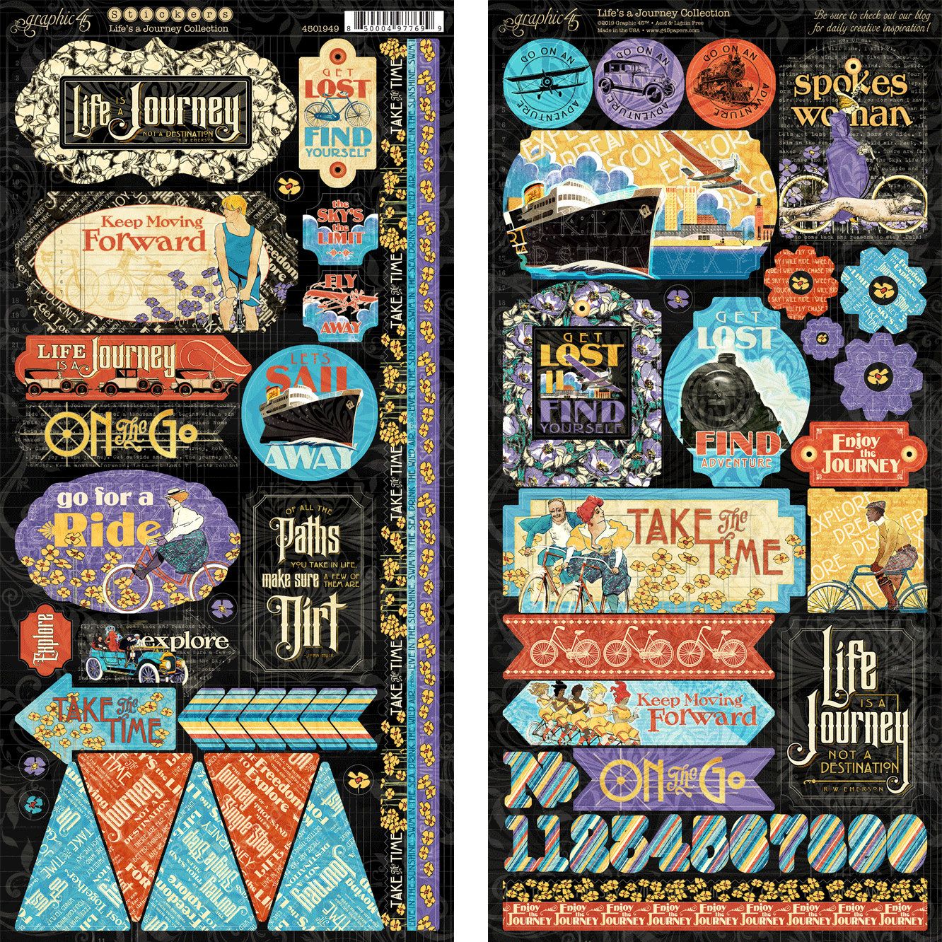 Graphic45 Life's a Journey Collection Stickers