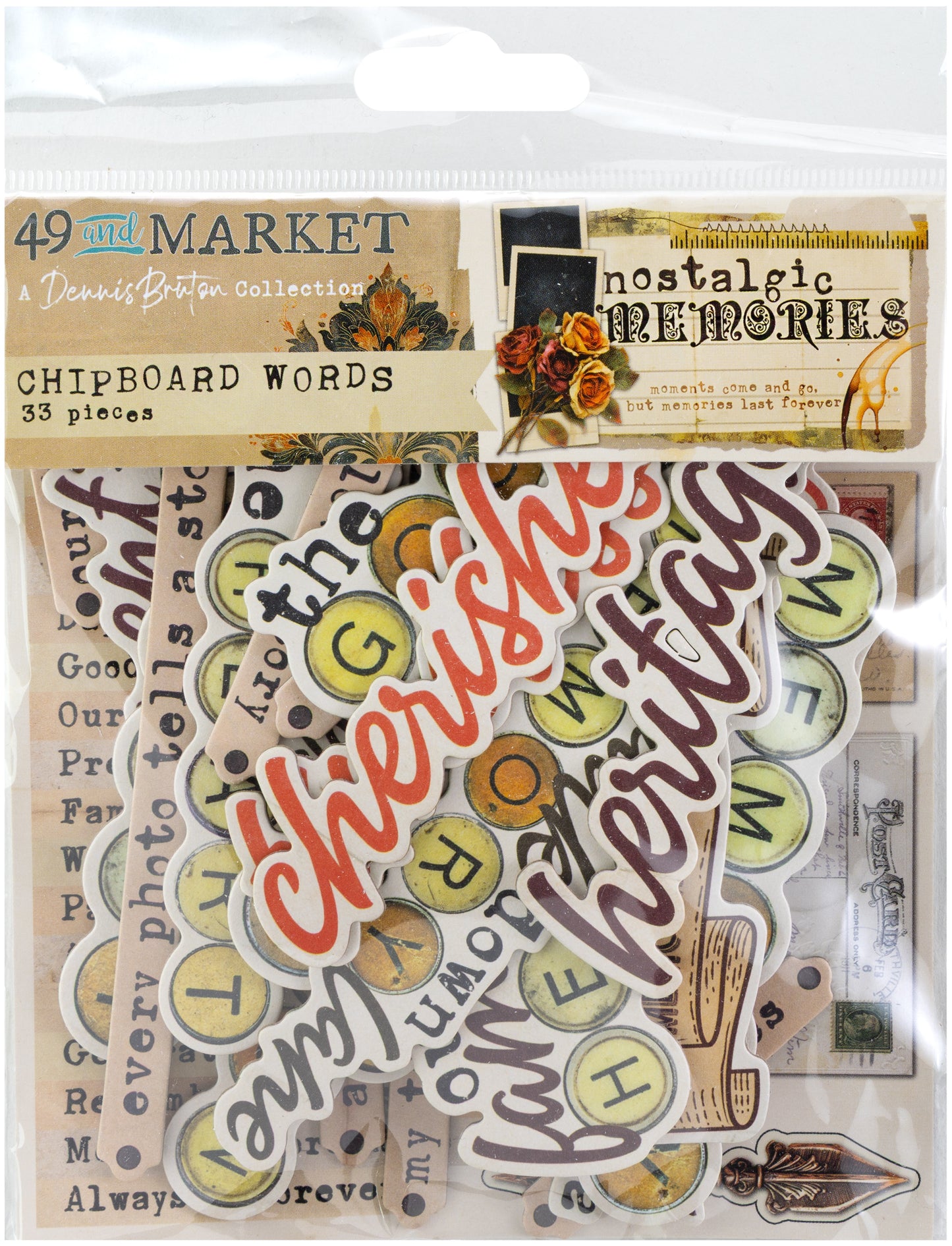 49 and Market Nostalgic Memories Chipboard Words
