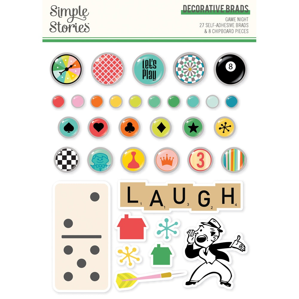 Simple Stories Self Adhesive Brads Chipboard Game Night