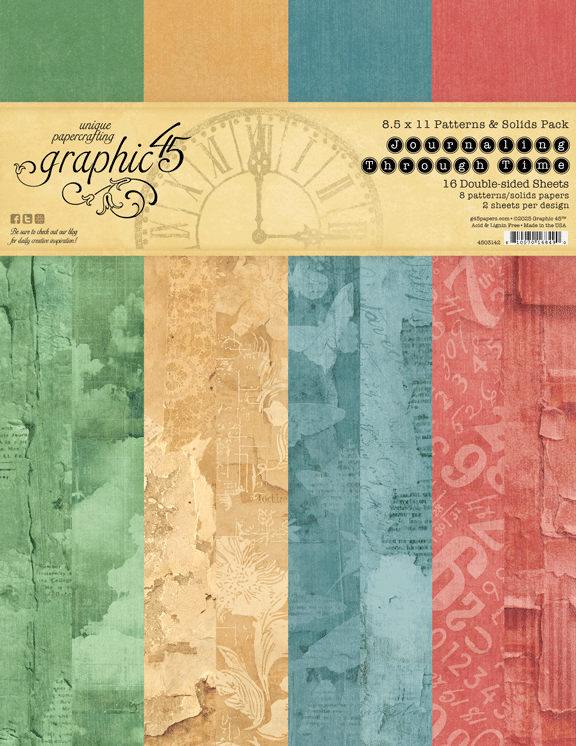 Graphic45 Journaling Through Time 8.5 x 11 Patterns & Solids Pack