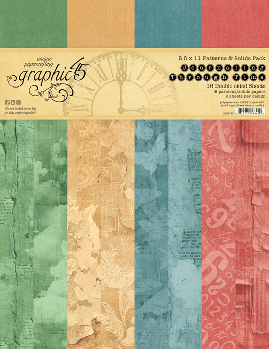 Graphic45 Journaling Through Time 8.5 x 11 Patterns & Solids Pack