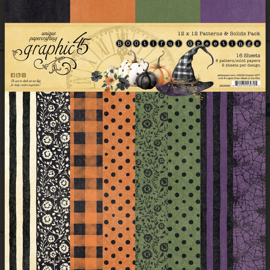 Graphic45 BOOtiful Greetings Patterns & Solids Pack 12 x 12