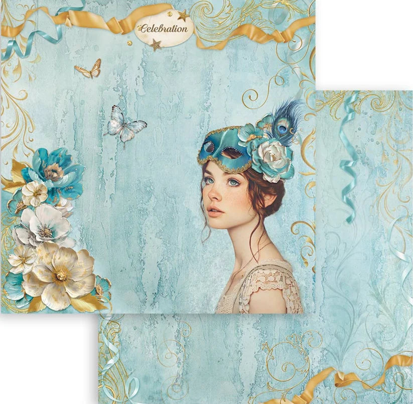 Stamperia Masquerade Collection Celebration Lady 12 x 12 Scrapbook Paper