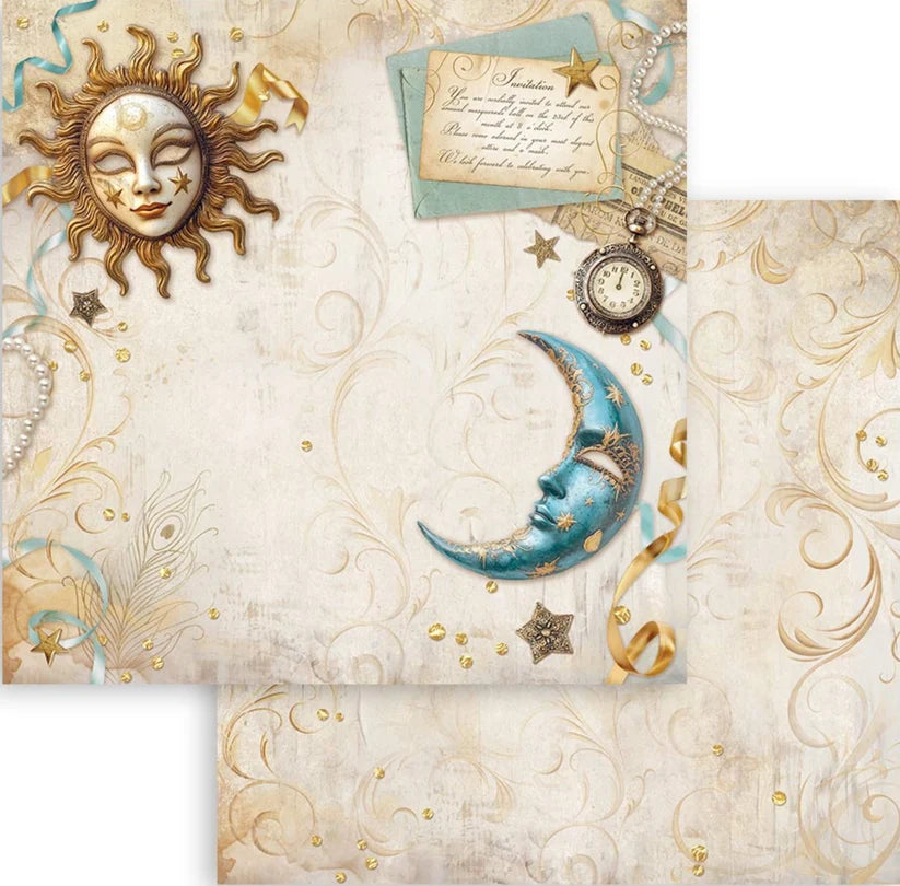 Stamperia Masquerade Collection Sun and Moon 12 x 12 Scrapbook Paper