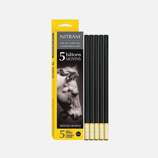 New Wave Nitram Fine Art Charcoal Bâtons Moyens Soft Round
