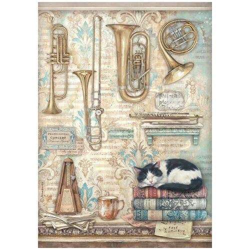 Stamperia Rice Paper Symphony Trumpets Cats