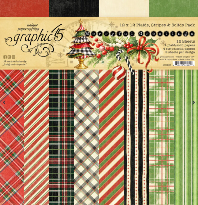 Graphic45 Merry-ful Greetings Plaids, Stripes & Solids Pack 12 x 12