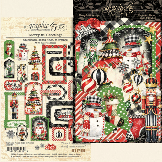 Graphic45 Merry-ful Greetings Chipboard Pieces, Tags, & Frames