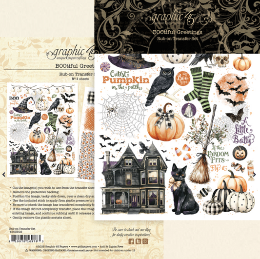 Graphic45 BOOtiful Greetings Rub-on Transfer Set