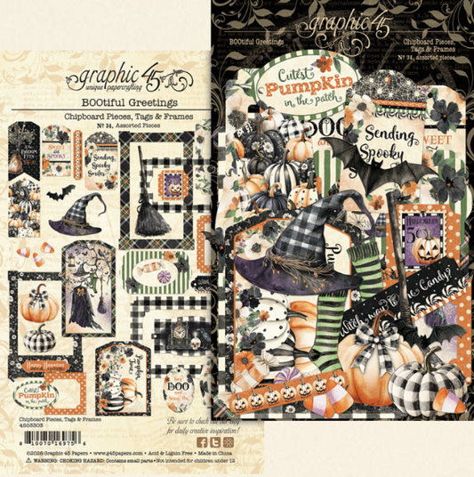 Graphic45 BOOtiful Greetings Chipboard Pieces, Tags, & Frames