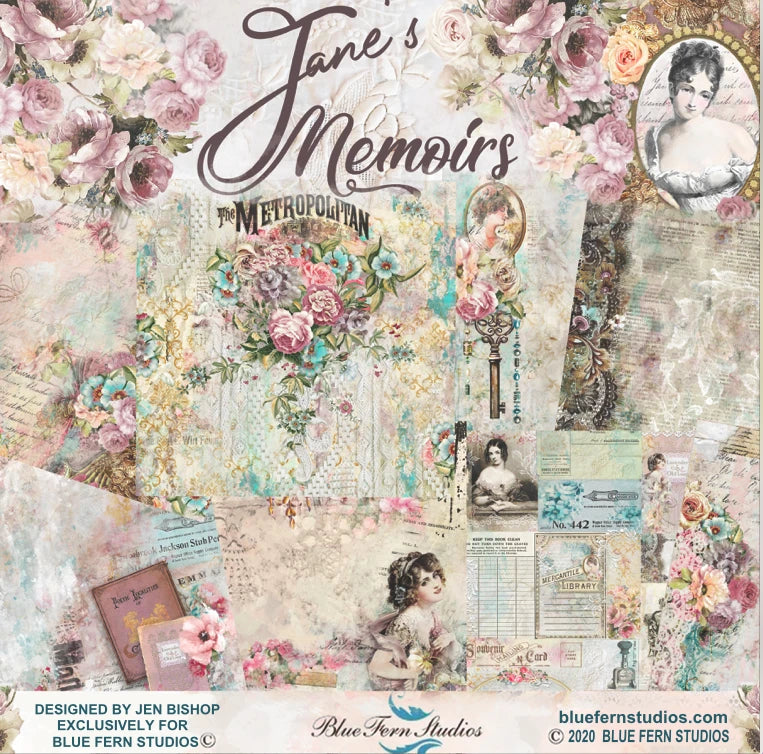 Blue Fern Studios Jane's Memoirs Collection 12 x 12 Scrapbook Paper