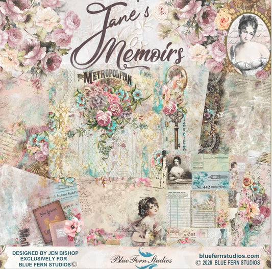Blue Fern Studios Jane's Memoirs Collection 12 x 12 Scrapbook Paper