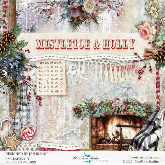 Blue Fern Studios Mistletoe & Holly 12 x 12 Cardstock